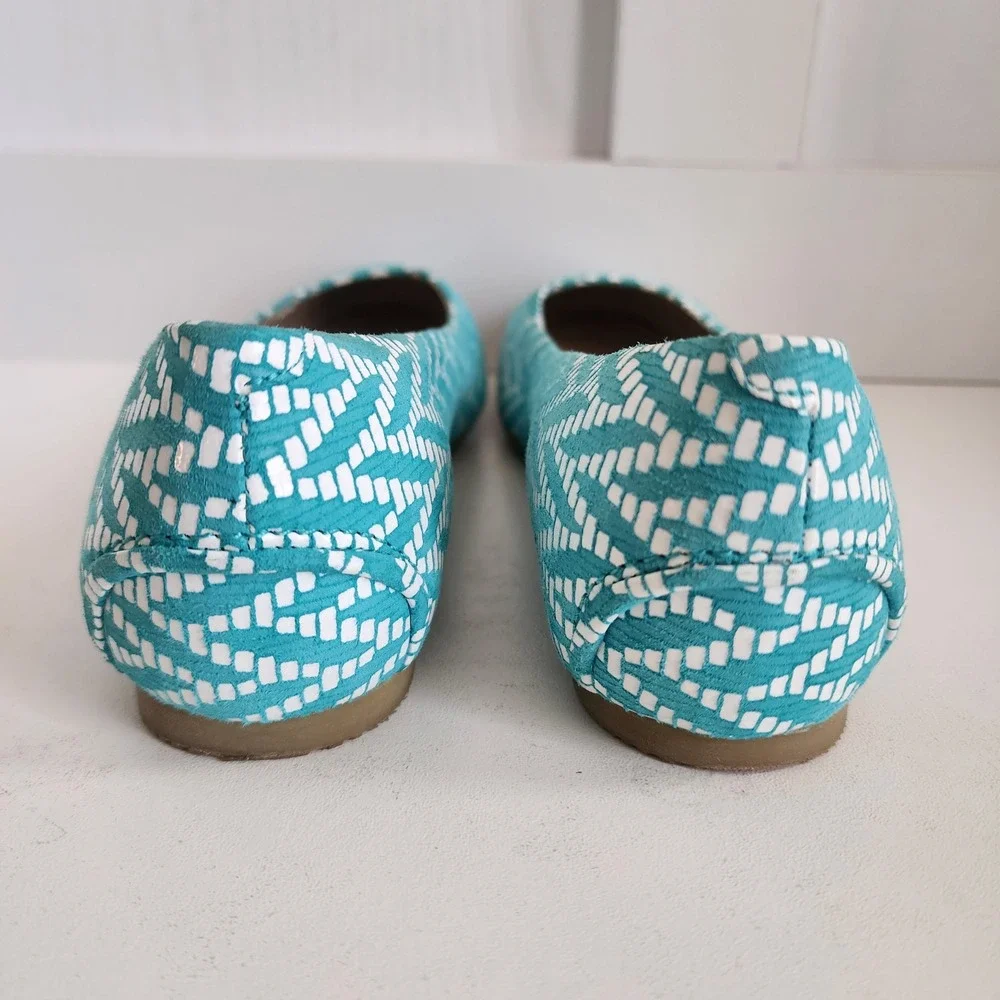 SAS‎ Womens 7.5 Lacey Teal White Chevron Geometric Ballet Flats - $245 MSRP